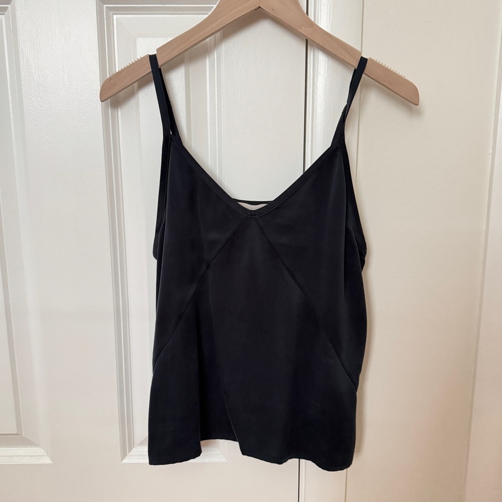 Everlane 100% Clean Silk Charmeuse Cami Tank Black Adjustable Straps Size 00